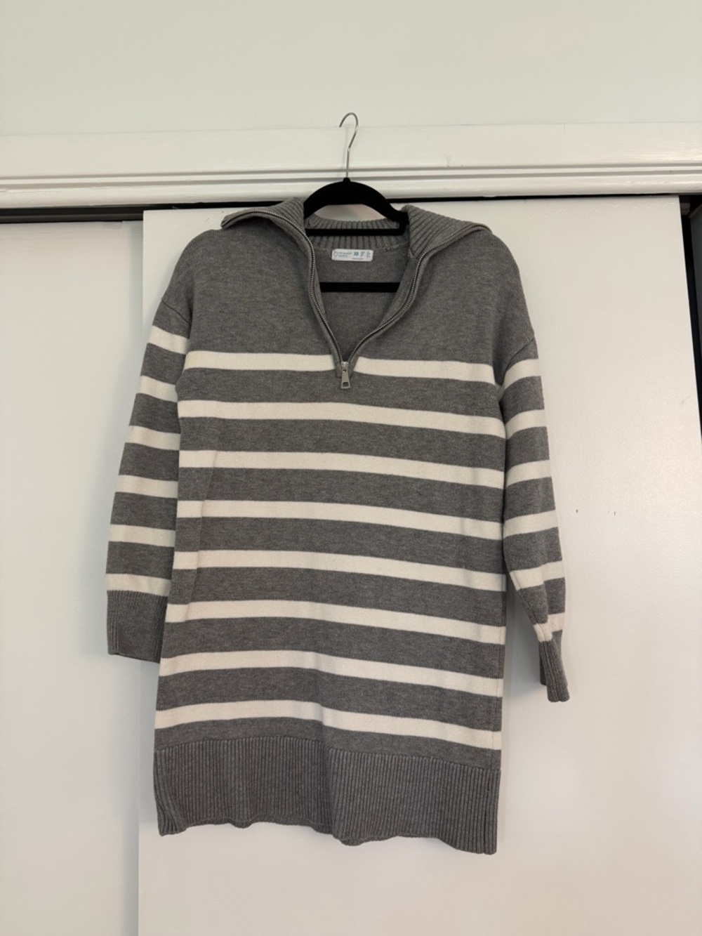Primark Gray and White Striped Half-Zip Sweater
